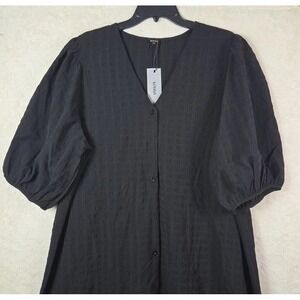 Vonda Women's Peasant Maxi Button Up Dress 4XL Black Puff Sleeve Dark Romantic